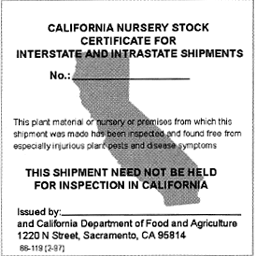  California Nursery Stock Certificate